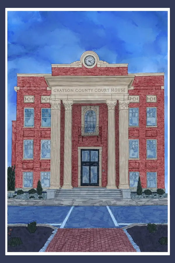Illustration of a historic brick courthouse