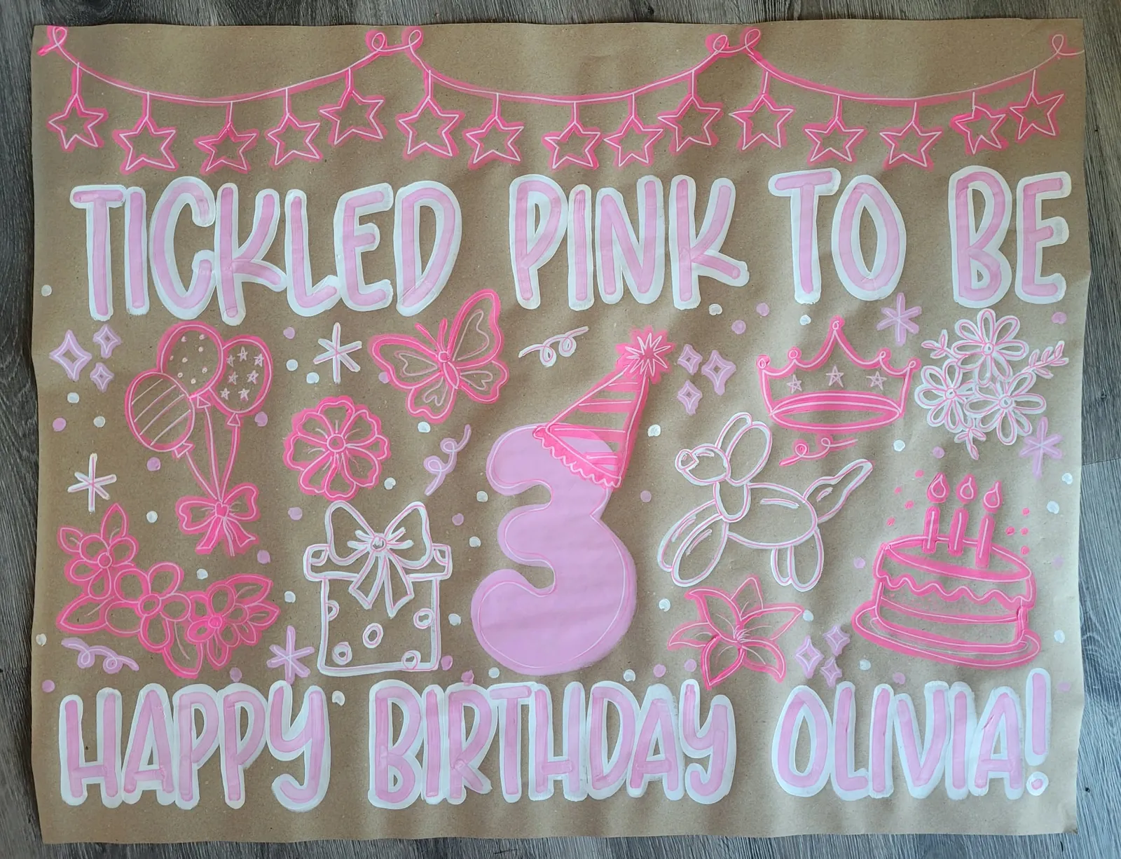 Tickled Pink to Be 3 birthday banner
